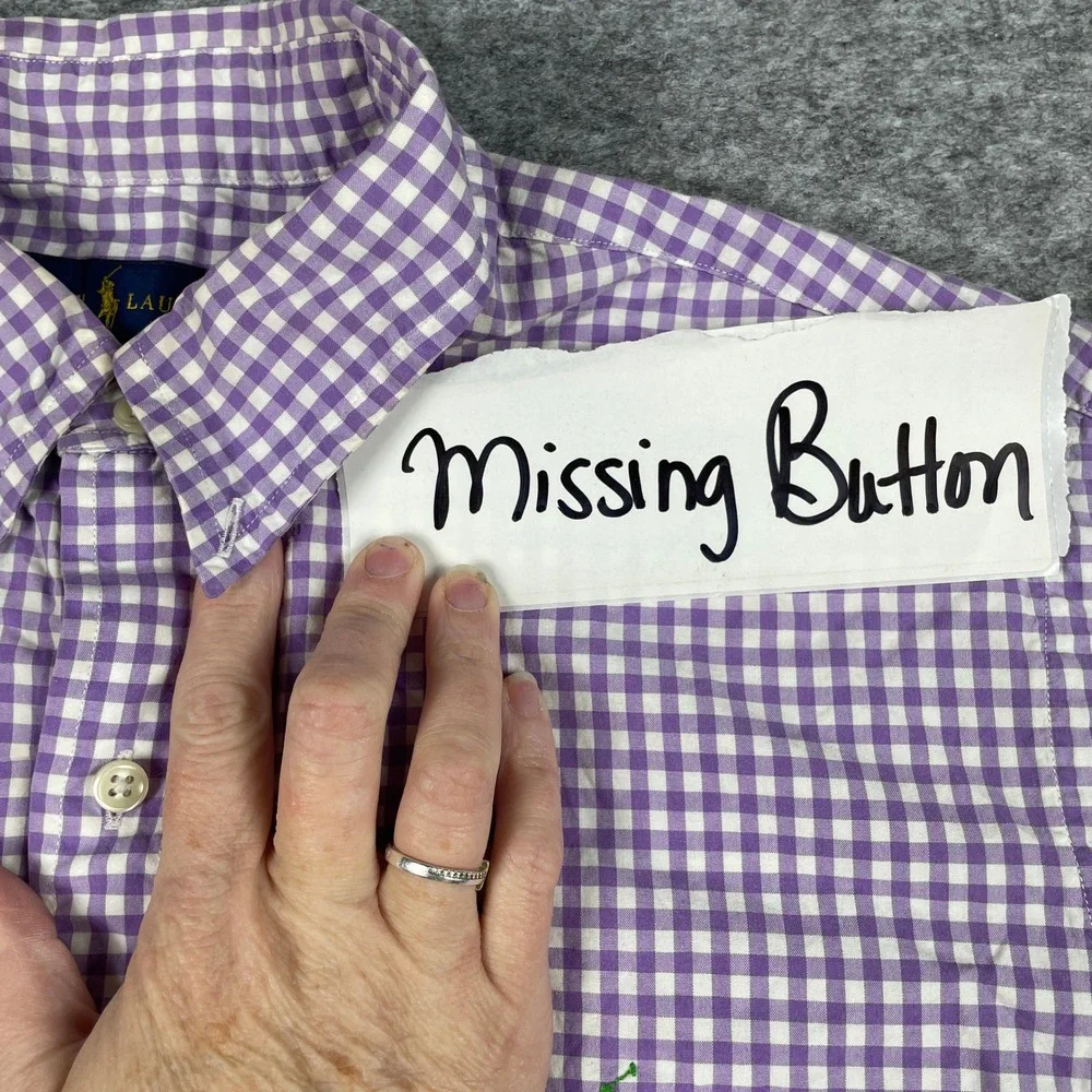 Ralph Lauren Button Down Shirt Mens L Purple Gingham Check Long Sleeve Preppy